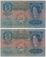 1912. 100K (2x) + 1913. 20K (2x) mind a négy román felülbélyegzéssel T:III