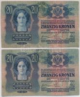 1912. 100K (2x) + 1913. 20K (2x) mind a négy román felülbélyegzéssel T:III