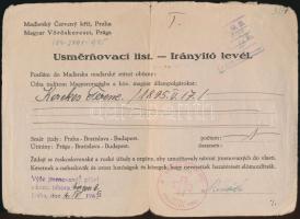 1945 a Magyar Vöröskereszt irányító levele magyar személy részére, magyar és cseh nyelven