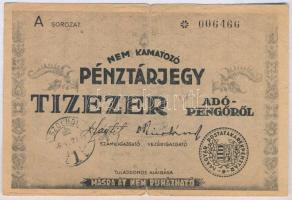1946. 10.000AP nem kamatozó Pénztárjegy Másra Át Nem Ruházható, Szolnok bélyegzéssel T:III kis szakadás