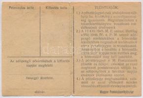1946. 10.000AP nem kamatozó Pénztárjegy "Másra Át Nem Ruházható", "Szolnok" bély...