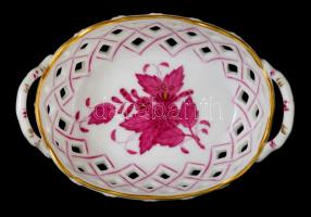 Herendi Apponyi mintás kosárka, kézzel festett, jelzett, hibátlan, 8,5×6 cm