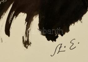 Szász Endre (1926-2003): Férfi portré árnyék pipával. Tus, papír, jelzett (Sz.E), üvegezett keretben...