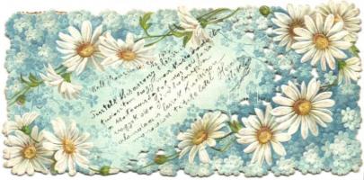 Floral Emb. Art Nouveau litho romantic greeting card (14 cm x 6,5 cm) (EK)