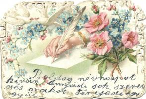 Floral Emb. Art Nouveau litho romantic greeting card (11 cm x 7,5 cm)
