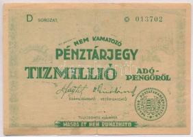 1946. 10.000.000AP nem kamatozó Pénztárjegy Másra Át Nem Ruházható bélyegzés nélkül T:III kis szakadás