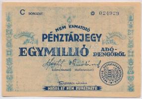 1946. 1.000.000AP nem kamatozó Pénztárjegy Másra Át Nem Ruházható bélyegzés nélkül T:II-,III
