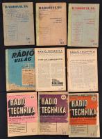 1940-1948 Rádiótechnika 12 száma és Rádióvilág 4 száma, összesen: 16 db, változó, többnyire viseltes...