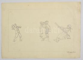 Faragó jelzéssel: Játszó gyerekek (tanulmány rajz). Ceruza, papír, 21×33 cm