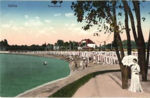 Siófok - 2 db régi városképes lap: Strand, fürdőzők, Sió csatorna