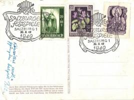 1949 Salzburg, Salzburger Festspiele / Festival Salzburg advertisement card + So. Stpl. (kis szakadá...