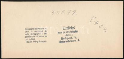 cca 1920 Juhász, fotó Erdélyi Mór budapesti műterméből, hátulján feliratozva, pecséttel jelzett, 8×1...