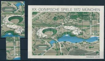 Nyári olimpia, München blokkból kitépett bélyegek  + blokk, Olympic games stamps from a block + block