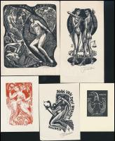 5 db erotikus ex libris, magyar-külföldi vegyesen, fametszet, 5×4-12×10 cm