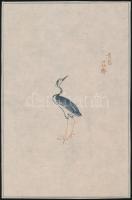 cca XX. sz. eleje: Olvashatatlan jelzéssel: Gém. Kínai fametszet, rizspapír, 21x14 cm./ cca early 20th century: Unreadable sign: Heron. Chinese wood engraving on rice-paper, 21x14 cm.