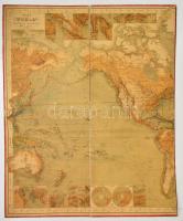 1879 Chart of the World on Mercators projection, constructed by Hermann Berghaus, Gotha, Justus Perthes, IX. Edition, vászontérkép, foltos, 96x152 cm