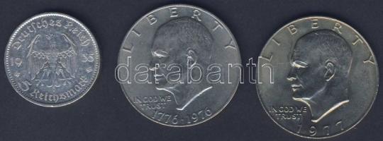 Német 3. Birodalom 1935A 5M Ag "Garnisonkirche" T:2/3 + USA 1976+1977. 1$ 2klf db T:2,2/3