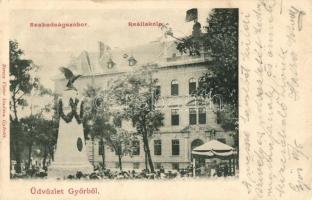 Győr, Reáliskola, Szabadság szobor az 1848-as honvédek emlékére felavatásakor 1902-ben. 1848-1849 Magyar szabadságharc és forradalom. Berecz Victor kiadása (EK)