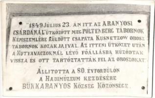 3 db modern 1848-49-es magyar szabadságharc és forradalom képeslap: Bükkaranyos emléktábla, Sepsisze...