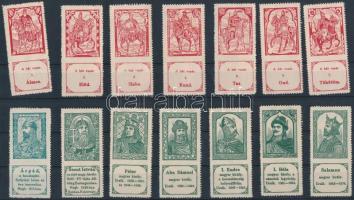cca 1910 A hét vezér és Magyar királyok Szent Istvántól Mária Teréziáig, 54 db reklámbélyeg berakólapokon / Hungarian kings 54 poster stamps