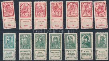 cca 1910 A hét vezér és Magyar királyok Szent Istvántól  Mária Teréziáig, 54 db reklámbélyeg berakólapokon / Hungarian kings 54 poster stamps