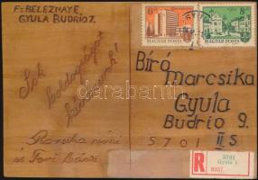 1984 Gyula, Népviseletes kemény fa képeslap. Budrio 7. / Hungarian folklore, modern thick wooden postcard