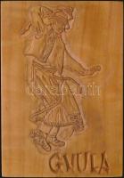 1984 Gyula, Népviseletes kemény fa képeslap. Budrio 7. / Hungarian folklore, modern thick wooden pos...
