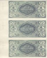 1946. 1000.000.000B.-pengő "zöld" bal ívszéli 3-as függőleges csíkban, 3db illesztőkereszttel, csak hátoldali nyomat T:I