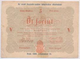 1848. 5Ft Kossuth-bankó vörösesbarna, rajta Az aradi Kossuth-szobor leleplezése alkalmából - Arad, 1909. szeptember 19. bélyegzés T:III