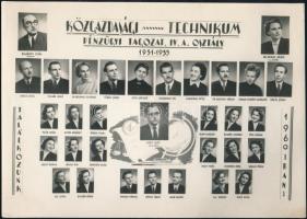 1955 Székesfehérvár, Közgazdasági technikum, kistabló a tanárokról és a diákokról, 16,5x23,5 cm