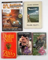 Vegyes könyvtétel: Claire Kenneth: Felhők felett (1991); Danielle Steel: Zoya (1997); A világ kutyái 1-2. köt. (1988) + Galaktika 2001/1, példányonként változó kötésben, jó állapotban.