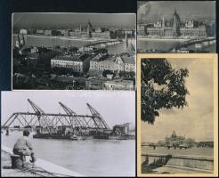 cca 1959 Kossuth híd, 2 db vintage fotó + 1 db mai nagyítás + 1 db képeslap, 6x9 cm és 9x14 cm