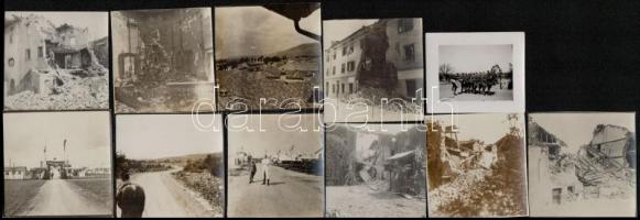 cca 1918 Katonai fényképek, vélhetően az olasz frontról, 11 db vintage fotó, hét feliratozva, 4x5 cm és 6x6 cm