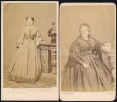cca 1863 Vizitkártya méretű műtermi felvételek, 2 db vintage fotó, 10,5x6 cm