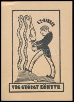 Dinnyés Ferenc (1886-1958): Art deco ex libris, Víg György. Fametszet, papír, jelzett a dúcon, 10x8 cm