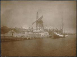 cca 1904 Holland szélmalom, feliratozott vintage fotó, 15x20,5 cm / windmill