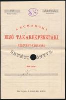 1892 A Komáromi Első Takarékpénztári Részvénytársaság betétkönyve, 6p