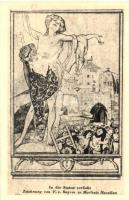 In die Statue verliebt. Zeichnung zu Morlinis Novellen / Gently erotic art postcard s: F. v. Bayros