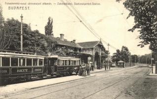 Budapest XII. Városmajor, Fogaskerekű vasútállomás a BKVT 328. és 338. sorszámú vonataival, villamos (EK)