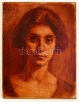 Czigány Dezső (1883-1938): Női portré. Olaj, vászon, jelzett, restaurált, 39×31 cm Hátoldalán kézzel írt sorokkal  ,,A madár elröpül Rózsi elhervad a mi barátságunk ............... Dezső