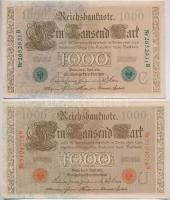 Német Birodalom 1910. 1000M (2xklf) piros és zöld pecsét T:II German Empire 1910. 1000 Mark (2xdiff) red and green seal C:XF