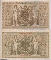 Német Birodalom 1910. 1000M (2xklf) piros és zöld pecsét T:II
German Empire 1910. 1000 Mark (2xdiff...
