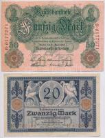 Német Birodalom 1910. 50M + 1915. 20M T:III German Empire 1910. 50 Mark + 1915. 20 Mark C:F