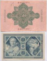 Német Birodalom 1910. 50M + 1915. 20M T:III
German Empire 1910. 50 Mark + 1915. 20 Mark C:F