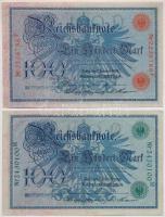 Német Birodalom 1908. 100M (2xklf) piros és zöld pecséttel T:II,III German Empire 1908. 100 Mark (2xdiff) red and green seal C:XF,F
