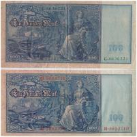 Német Birodalom 1910. 100M (2xklf) piros és zöld pecséttel T:III szép papír
German Empire 1910. 100...