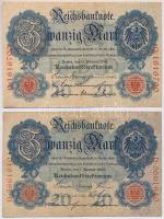 Német Birodalom 1908-1914. 20M (2xklf) T:III German Empire 1908-1914. 20 Mark (2xdiff) C:F