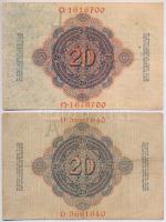 Német Birodalom 1908-1914. 20M (2xklf) T:III
German Empire 1908-1914. 20 Mark (2xdiff) C:F