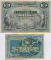 Német Birodalom 1904. 5M + Bajorország 1900. 100M T:III,III- German Empire 1904. 5 Mark + Bavaria 1900. 100 Mark C:F,VG