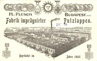 Budapest VI. Plesch H. fémtisztító szövetgyár reklámlapja / Fabrik imprägnirter Putzlappen. Aradi utca 15. Art Nouveau (EK)